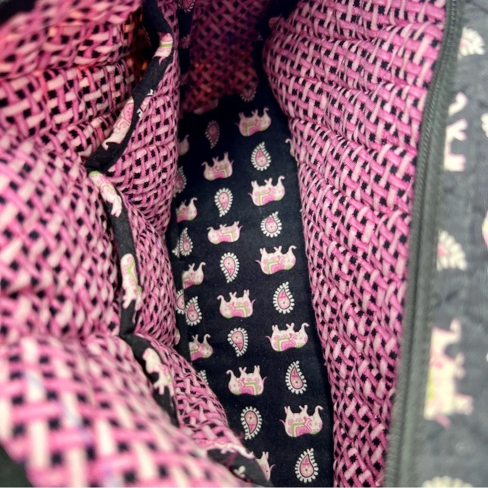 Vera Bradley Women's Black Pink Elephants Purse Sherry Tote Bag